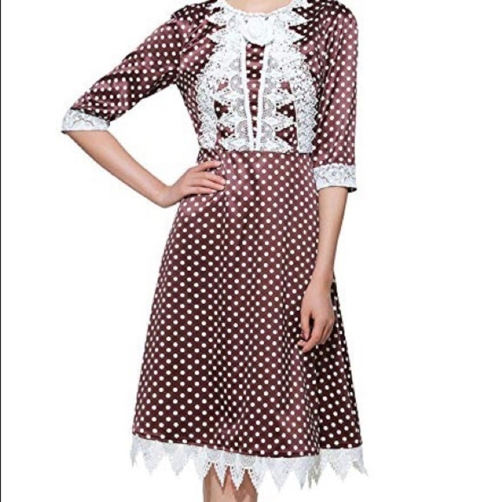 Brown White Polka Dot Satin PinUp Rockabilly Dress